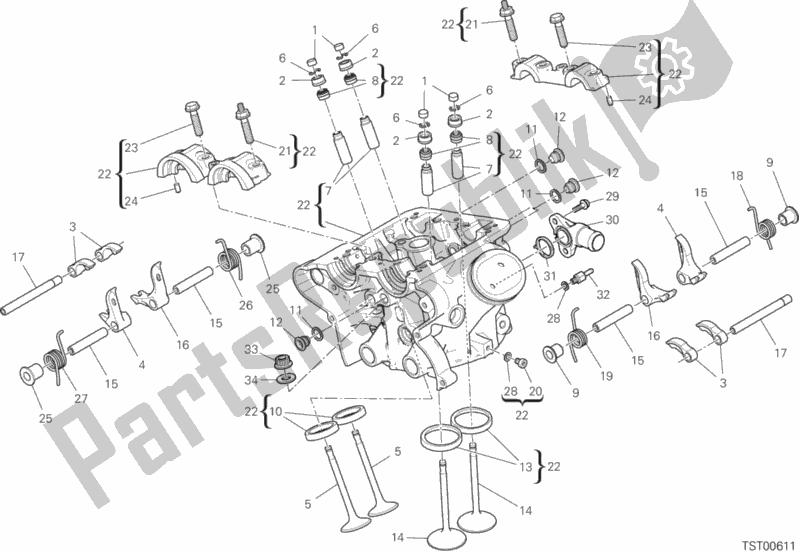 All parts for the Vertical Cylinder Head of the Ducati Multistrada 1260 S Touring 2019
